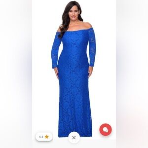La Femme Royal Blue Lace Off-Shoulder Dress NWT